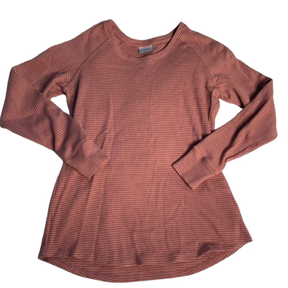 Columbia Womens Waffle Knit Thermal Long Sleeve Top Pink Raglan Crew Neck XL